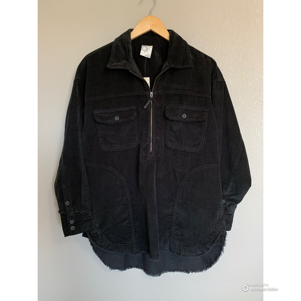 aerie Black Corduroy Half-Zip Shacket